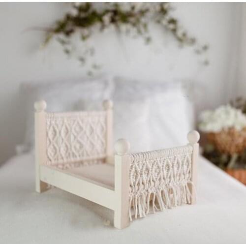 Newborn Props Baby Crib White Wooden Detachable Posing Props with Tassels