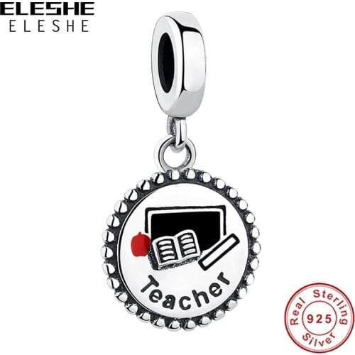 ELESHE Wholesale Teacher Dangle Charm 925 Sterling Silver Bead Fit Original Bracelets for Women Jewelry Teacher’s Day Gift