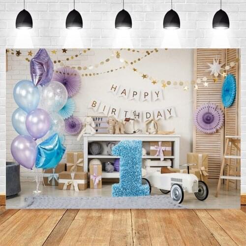 1st Birthday Photography Background Birthday Party Balloon Flowers White Toy Bear Backdrop Decor Photocall Backdrop Photo Studio
