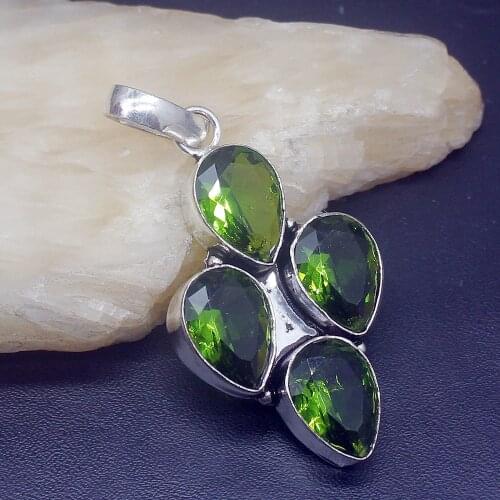 Gemstonefactory Jewelry Big Promotion 925 Silver Natural Green Peridot Teardrop Design Women Ladies Gifts Necklace Pendant 0589