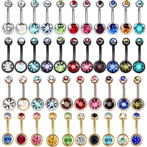 1Piece Stainless Steel Rhinestones Navel Ring Colorful Double Ball Drill Color Navel Buckle Belly Piercing Rings Jewelry