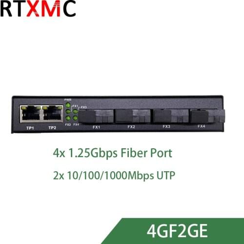 4GF2GE Gigabit Ethernet Switch 4 Port 1.25G fiber &2 RJ45 bi-directional passive fiber optic media converter Board PCB