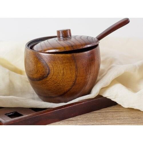 Creative Wooden Spice Jar Seasoning Pot Salt Shaker Pepper Storage Bottle Condiment With Lid and Spoon Kitchen Cooking Tools
