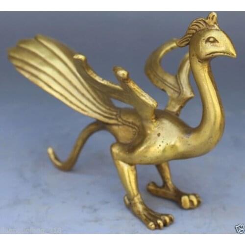 Healing Chinese Bronze Copper Fengshui God Animal Beast phoenix Exorcise evil Statue Garden Decoration 100% real Brass Bronze 25