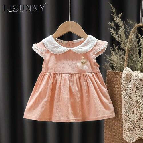 LISUNNY Girls Summer Sleeveless Dress New Baby 0-4y Childrens Dress Peter pan Collar Toddler Solid Clothes Sweet Outfits Cute