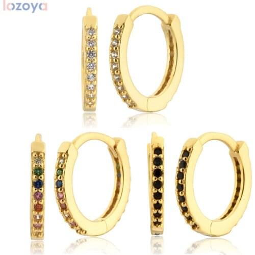 LOZOYA 925 Sterling Silver 9.3mm 2021 Rock Rainbow Colorful Huggies Circle Hoops Earring Pendiente Ohrringe Punk High Jewelry