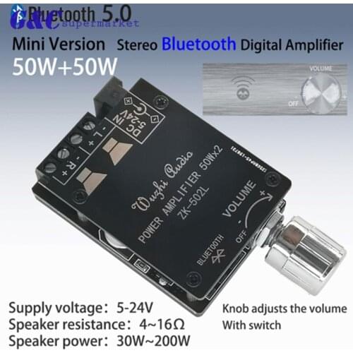 MINI Bluetooth 5.0 Wireless Audio Digital Power amplifier Stereo board 50Wx2 Bluetooth Amp Amplificador ZK-502L diy electronics