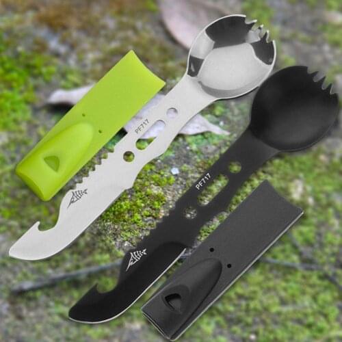 Multi-purpose Camping Tableware Knife And Spoon Combination Outdoor Tool Camping Survival Knife High-pitched Whistle