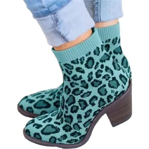 Fashion Ladies Boots Thick with Female Pointed Winter Boots Leopard Print Low Tube Solid Color Round Head Winter