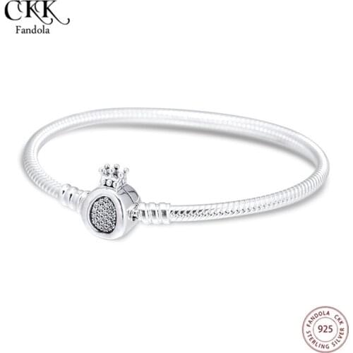 Moments Crown O & Snake Chain Bracelet Argent 925 Sterling Silver Charms Bracelets for Women femme Fine Jewellery pulseras