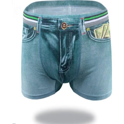 Men printed Denim short underpants summer male cotton sexy underwear pouch underwear boxers