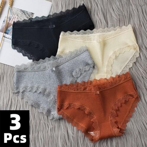 Soft Cotton Panties Women Comfortable Underwears Sexy Middle-Waisted Underpants Female Lingerie Big Size Ladies Briefs 3PCS/lot