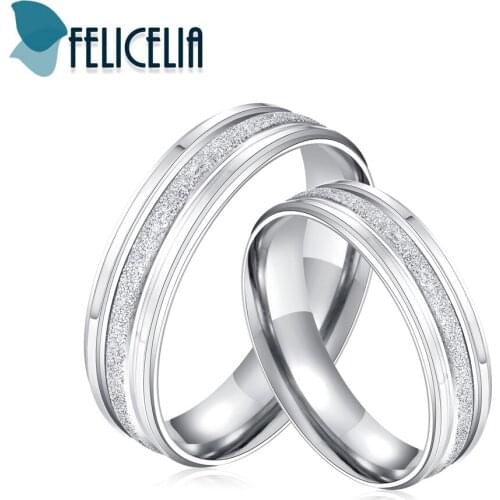Felicelia New Arrival Frosted Ring Silver Color Stainless Steel Love Promise Couple Rings For Him And Her Wedding Band Jewelry