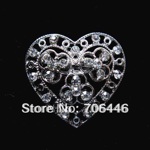 Wholsale Silver Plated Rhinestone Crystal Metal Heart Brooch