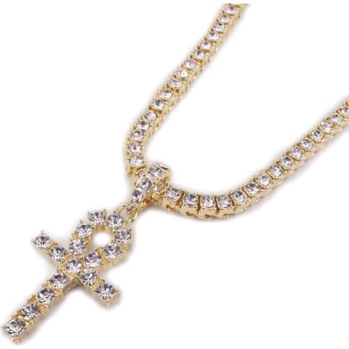 Hip hop necklace 1 row tennis chain egypt ankh cross mens jewelry women USA design rapper singer iced out jewelry gold