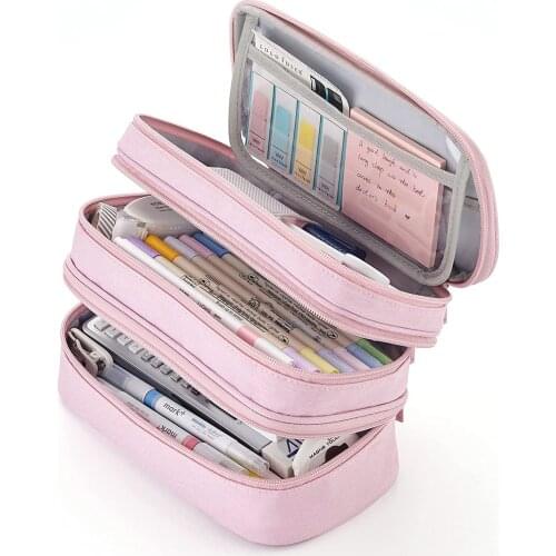 Large Capacity Pencil Case 3 Layers Big Handle Pencil Pouch Pencil Bag Pencil Holder Organizer with Double Zipper Cosmetic Bag