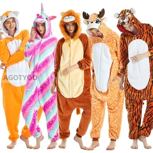 Unicorn Pajamas Adult Animal Onesies for Women Men Couple 2020 Winter Pajamas Stitch Sleepwear Flannel Pijamas Pyjamas