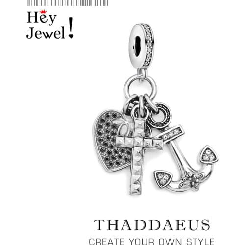 Cross Heart Anchor Charm Pendant Fit Bracelet 2020 Spring New 925 Sterling Silver Faith, Love, Hope Gift For Women Men Jewelry