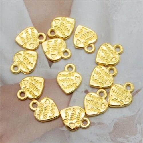 GraceAngie 20PCS Gold Love Hearts Charm Pendant For Bracelet Letters Made With Love Necklace Jewellry Making Necklace Keychain
