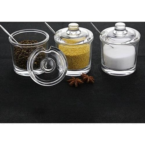 Transparent glass seasoning can with spoon spice jar for sugar salt pepper powder spice container kitchen tools ZM914