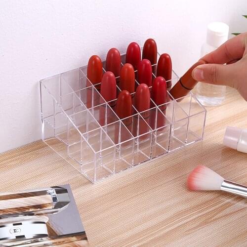 Transparent 24 Grids Acrylic Makeup Organizer Lipstick Holder Display Rack Case Cosmetic Nail Polish Make Up Organiser Tool