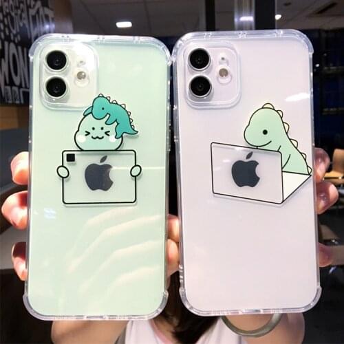 Cute Cartoon Animal Dinosaur Transparent Phone Case For iPhone 11 12 Pro Max Mini XR XS Max X 7 8 Plus Soft TPU Back Cover Coque