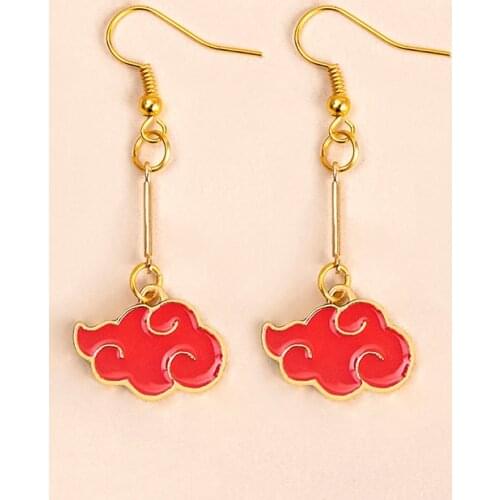 Anime Earrings Enamel Red Cloud Pendant Earrings For Women Men Cosplay Jewelry Gift