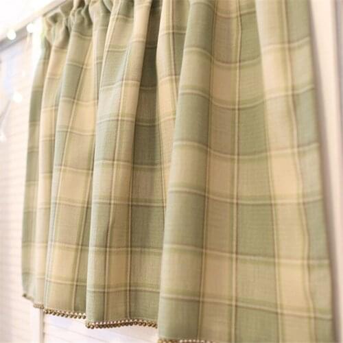Free Shipping Large Pastoral Green Grid Half Coffee Shades Kitchen Short Small Curtain Blinds Home Window Decora Valance Purdanh
