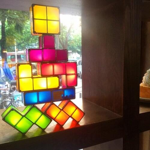 DIY Tetris Puzzle Light Stackable LED Desk Lamp Constructible Block Night Light 3D Retro Game Tower Lamp Baby Colorful Brick Toy