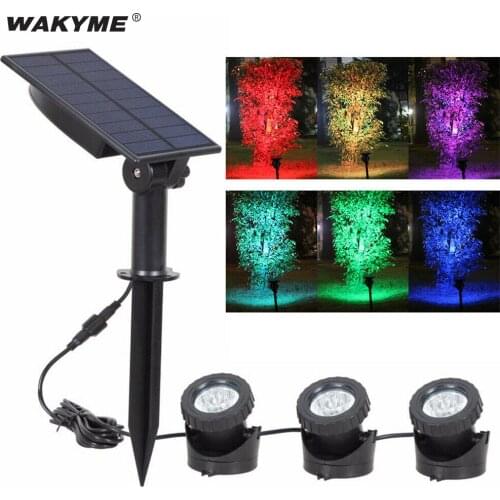 WAKYME 1 Set 3 Lights Solar Powered Spotlight RGB Changable Waterproof Lawn Lamp Garden Aquarium Swimming Pool Light Solar Lamp