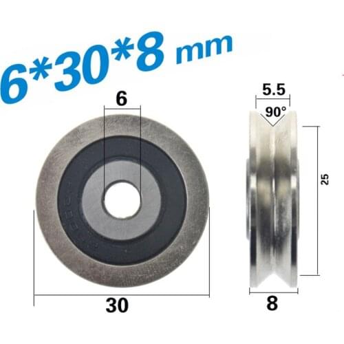 [U0630-8NJ]Free shipping 10PCS Gcr15 sliding rail guide steel bearing wheel roller U groove type chrome steel roller 30mm 0630UU