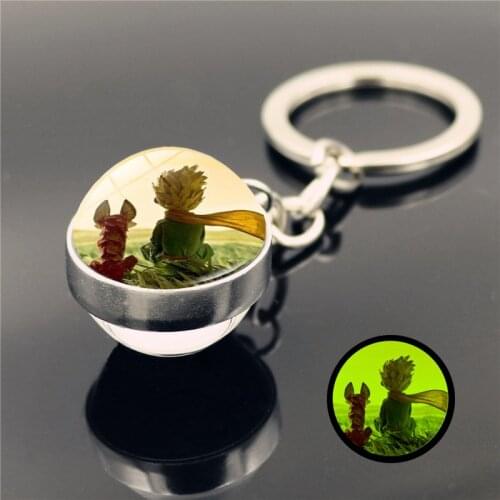 The Little Prince Luminous Keychain Metal Double Side Glass Ball Pendant Glow In The Dark Key Chain Ring Holder for Men Women