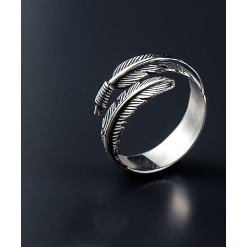 Retro High-quality Jewelry Thai Female Personality Feathers Arrow Open Ring for Women