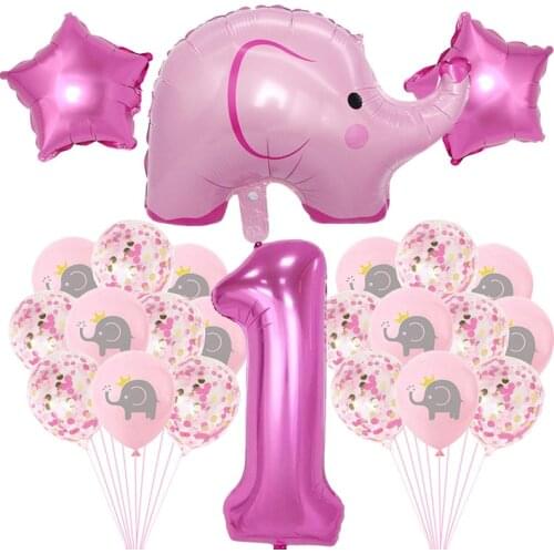 Cartoon Pink Elephant Latex Balloons Children Birthday Party Decoration Blue Aluminum Foil Balloon Baby Shower Decorations Favor