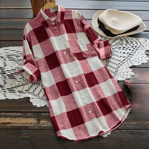 Womens Plaid Print Blouse Long Sleeve Buttons Casual Tops Shirt Lady Plus Size Blusa Streetwear Blouse Harajuku Women Clothing