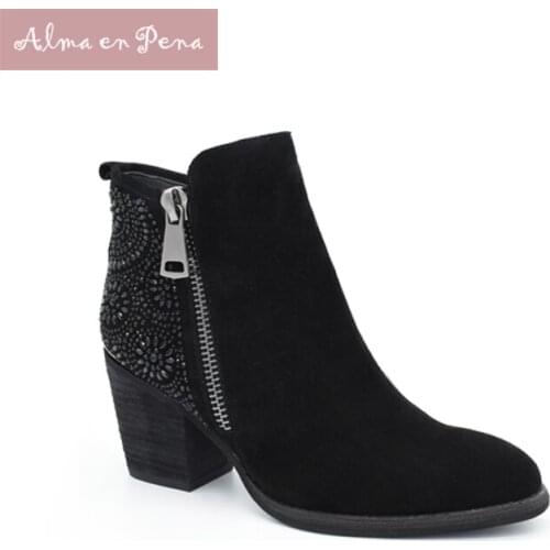 Womens Winter Boots Hot Drilling Crystal Flowers Chelsea Ankle Boots Thick High Heel With Metal Plate Fashion Feminimo Shoes