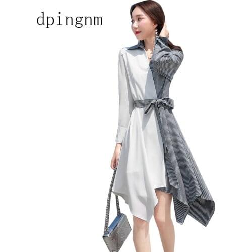 Women Sashes Button Party Dress Long Sleeve Solid Turn-down Collar Dress 2019 New Fashion Chic Women Dress