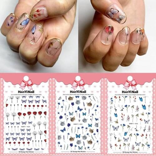 1Pc Colourful Flowers Rose Butterfly Waterproof Nail Stickers Flowers Plants Fruits Mushroom Mixed Design Manicure Decals