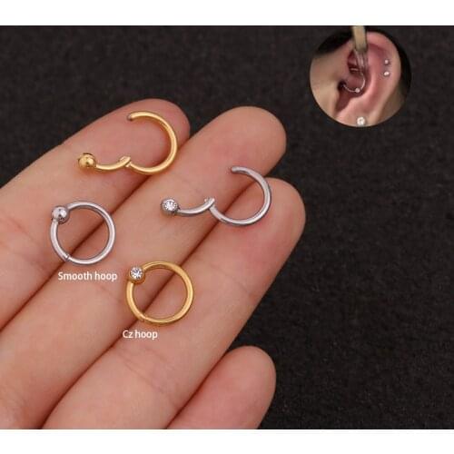 2020 New 1Pc Simple Stainless Steel CZ Hoop Earring Nose Septum Ring Tiny Daith Tragus Helix Cartilage Ear Piercing Jewelry