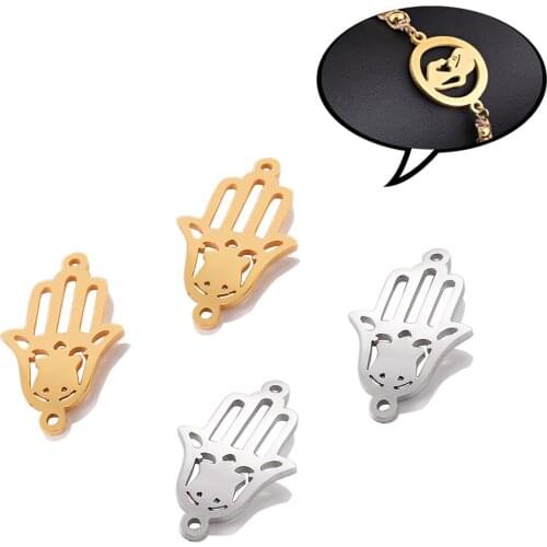 3Pcs Stainless Steel New Fashion Hamsa Hand Charm Connector DIY For Necklace Bracelet Jewelry Making