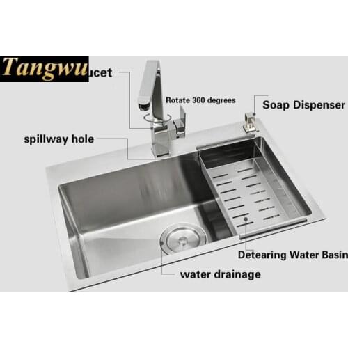 304 stainless kitchen thickening hand drawing thickening manual sink single tank 68x46 cm