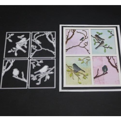 4 Pcs Rectangle Frame Metal Cutting Dies Bird Twig Troqueladora Stencil DIY Scrapbooking Stamps And Dies 2019 New Craft