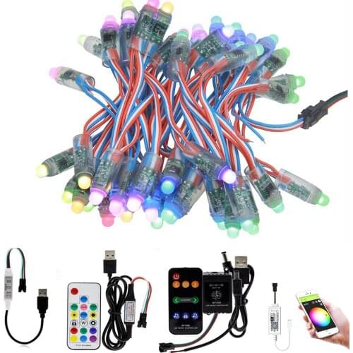 50pcs 12mm WS2811 IC RGB Full Color Pixels USB LED Module light WiFi Music digital Addressable DC 5V Waterproof String