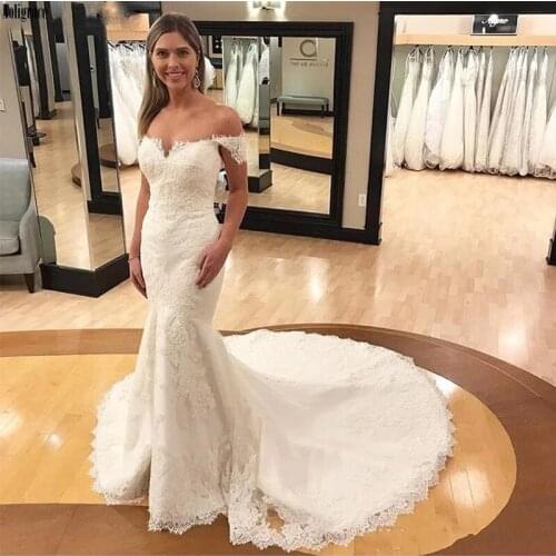 ANGELSBRIDEP Off-Shoulder Mermaid Wedding Dresses Vestido De Noiva Sexy Backless Sweetheart Applique Court Train Bride Dresses
