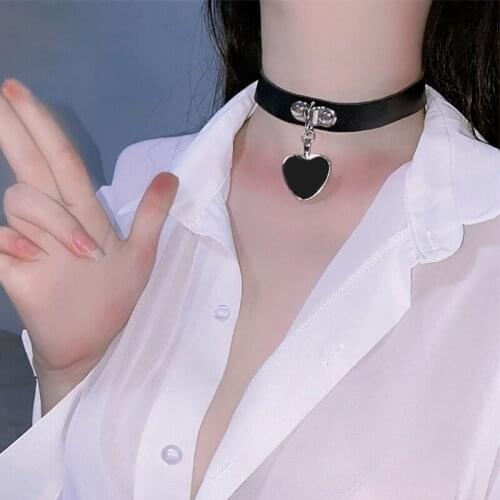 B.CYQZ Sexy Black Heart Necklaces Goth Choker Punk Leather Collar Women Neck Chains For Girls Halloween Harajuku Accessories