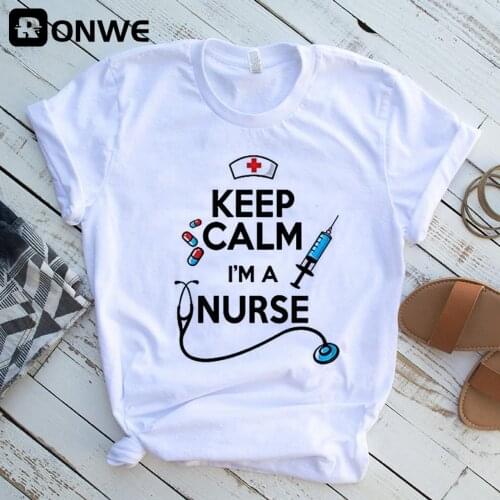 Keep Calm I am Nurse White Print Women T-shirt Girl Vintage Tops Tee Female Harajuku Clothing Streetwear,Drop Ship