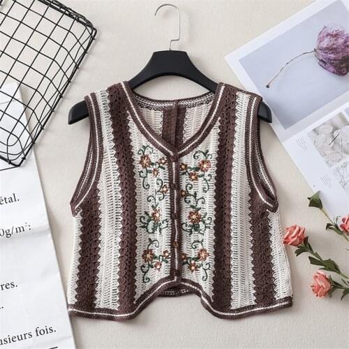 Bohemian Boho Vest Women Single Breasted Floral Embroidery Crochet Vests Female Sleeveless Waistcoat Sprin Autumn Short Coat