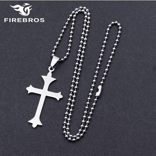 FIREBROS Free Chain Silver Color Stainless Steel Latin Cross Pendant Necklace Men Women Jewelry Gift Accessorries Dropshipping
