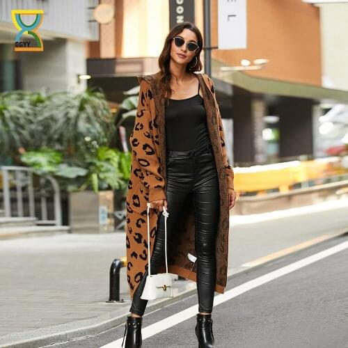 CGYY Women Leopard Print Long Sleeve Knittd Cardigan Open Front Autumn Winter Sweater Outwear Coat with Pocket
