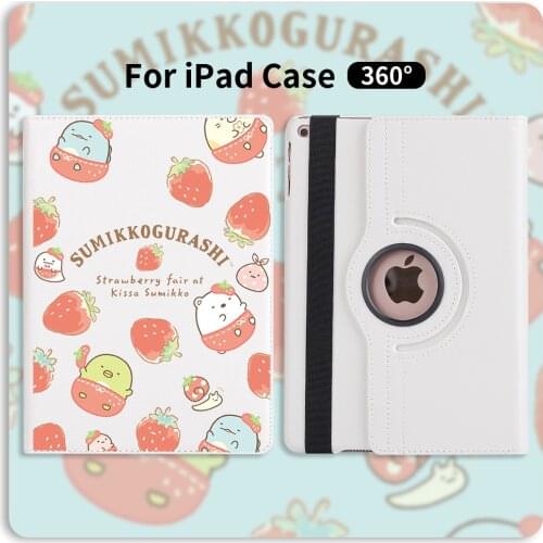 360 Degrees Rotating PU Leather Case Cute Strawberry For iPad 7th Generation Case 12.9'' Smart Tablet For iPad Mini 4 5 Air 2 3
